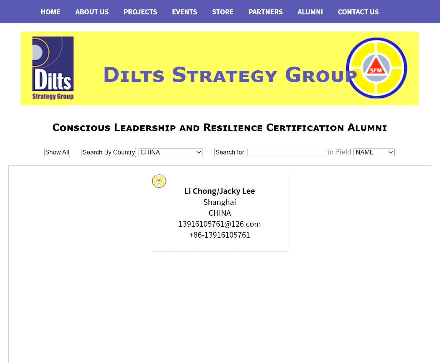 Conscious Leadership and Resilience Certification Alumni screenshot showing Li Chong / Jacky Lee